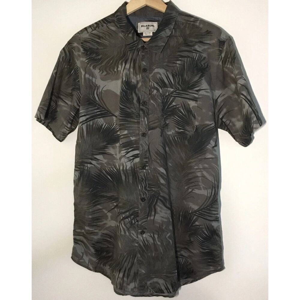 Billabong Short Sleeve Black Palm Hawaiian Button Up Shirt Mens Medium